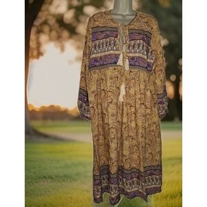 R. Vivimos Multicolor Floral Print Maxi‎ Dress Kaftan Boho Garden Tassel Sz 2XL